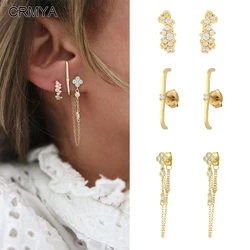 CRMYA-Pendientes de tuerca chapados en oro para mujer, Piercing de aro de cartílago de circón, Pendientes de gota, joyería de moda