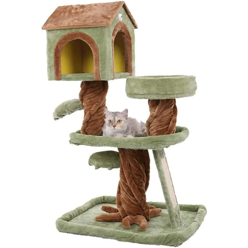 

Tree Tower, for Indoor Cats, Multi-Level Cat Condo with Hammock & Scratching Posts for Kittens, Tall Cat Climbing Stand