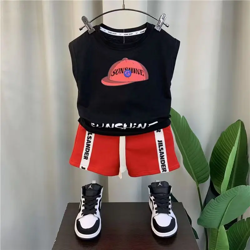 2023 New Boy Set Kid Boys Set Cotton Summer Casual Kids Outfits Clothes Top Shorts 2PCS Clothing For Children's 2 3 5 7 9 Years