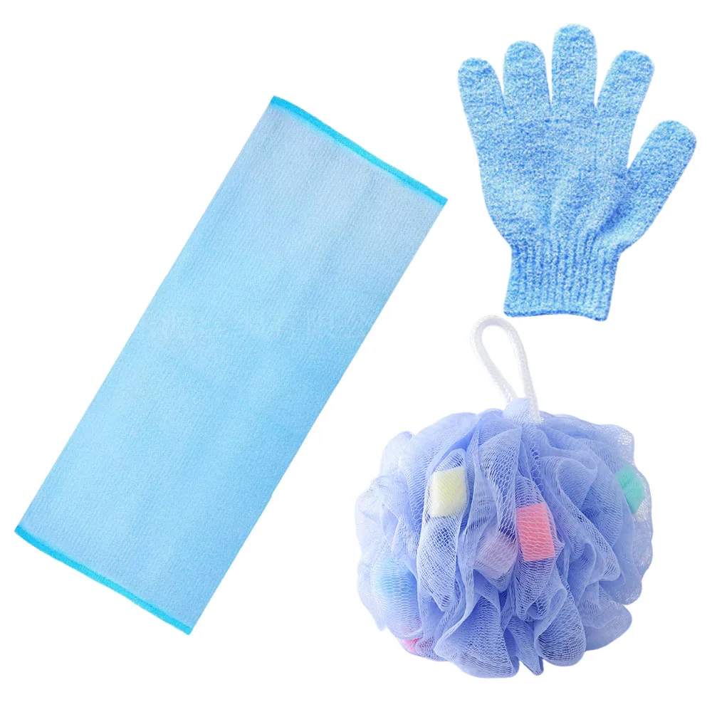 

3pcs/set Household Bathing Tools Extended Body Washing Exfoliating Washcloth Back Scrubber Strap Five Finger Frosted Bath Gloves