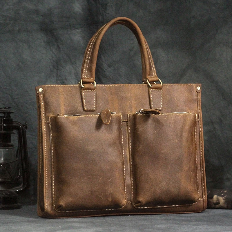 

Мужская кожаная сумка ручной работы в стиле ретро, горизонтальная сумка для ноутбука из натуральной кожи, ручная сумка-тоут для молодежи