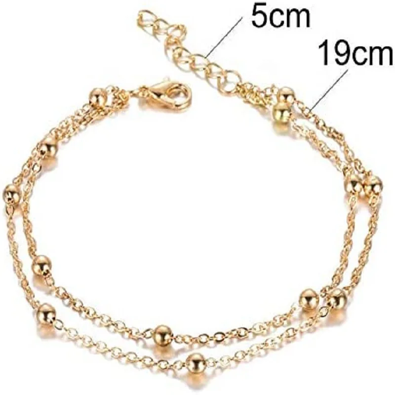 Trendy Double Layer Handmade Beads Anklet for Women Barefoot Sandals Bracelet Anklets Foot Gothic Boho Jewelry