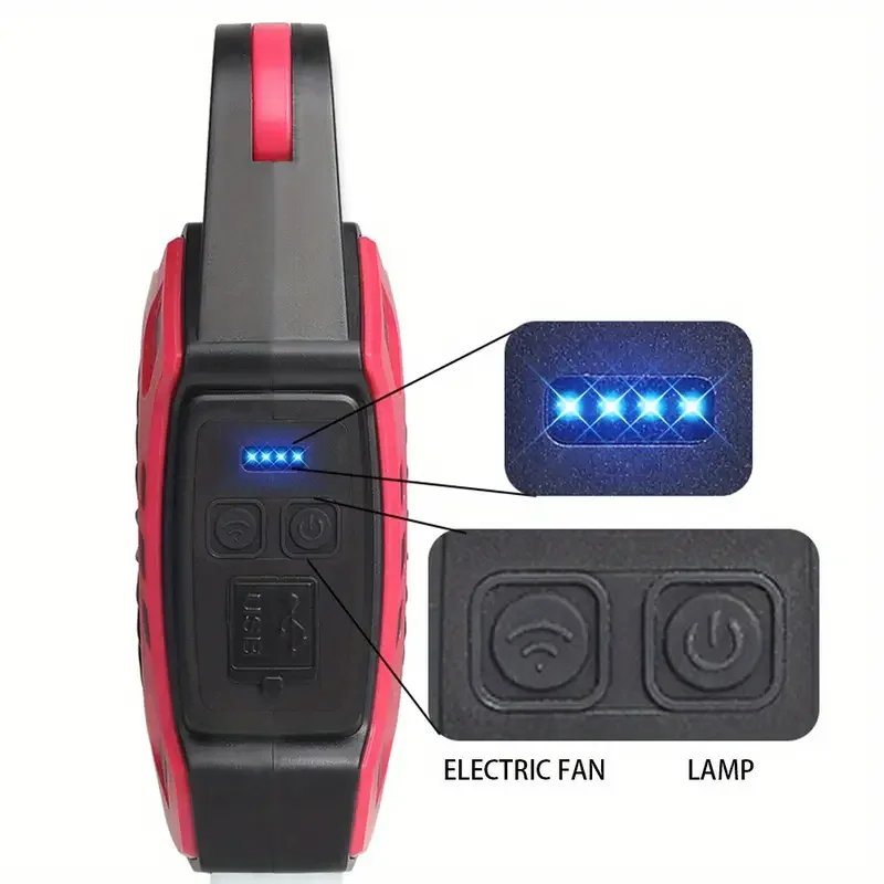[مروحة تخييم LED محمولة 2 في 1] مصباح مروحة تخييم LED محمول، قابل لإعادة الشحن عبر USB، مصباح بمقبض خارجي للمكتب والحفلات وال Fi