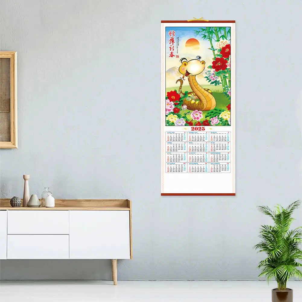 Hanging Shaft Wall Calendar 2025 Chinese Calendar 2025 Chinese New Year Wall Calendar Year of Snake Lunar Monthly for Home
