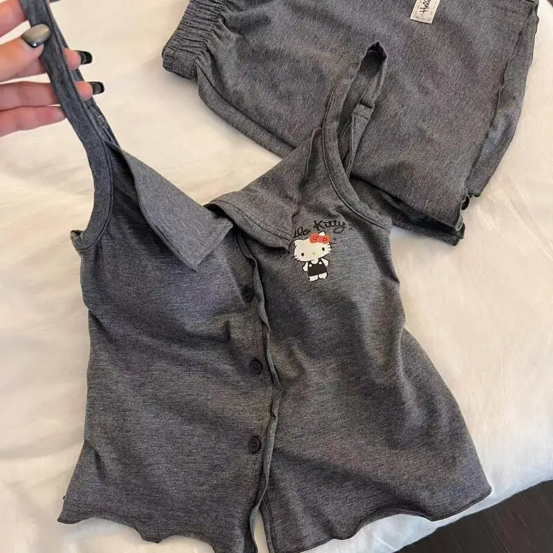 

Мягкий и удобный комплект женской летней пижамы в корейском стиле с аниме-принтом для студенток: милый и сексуальный домашний наряд на бретельках