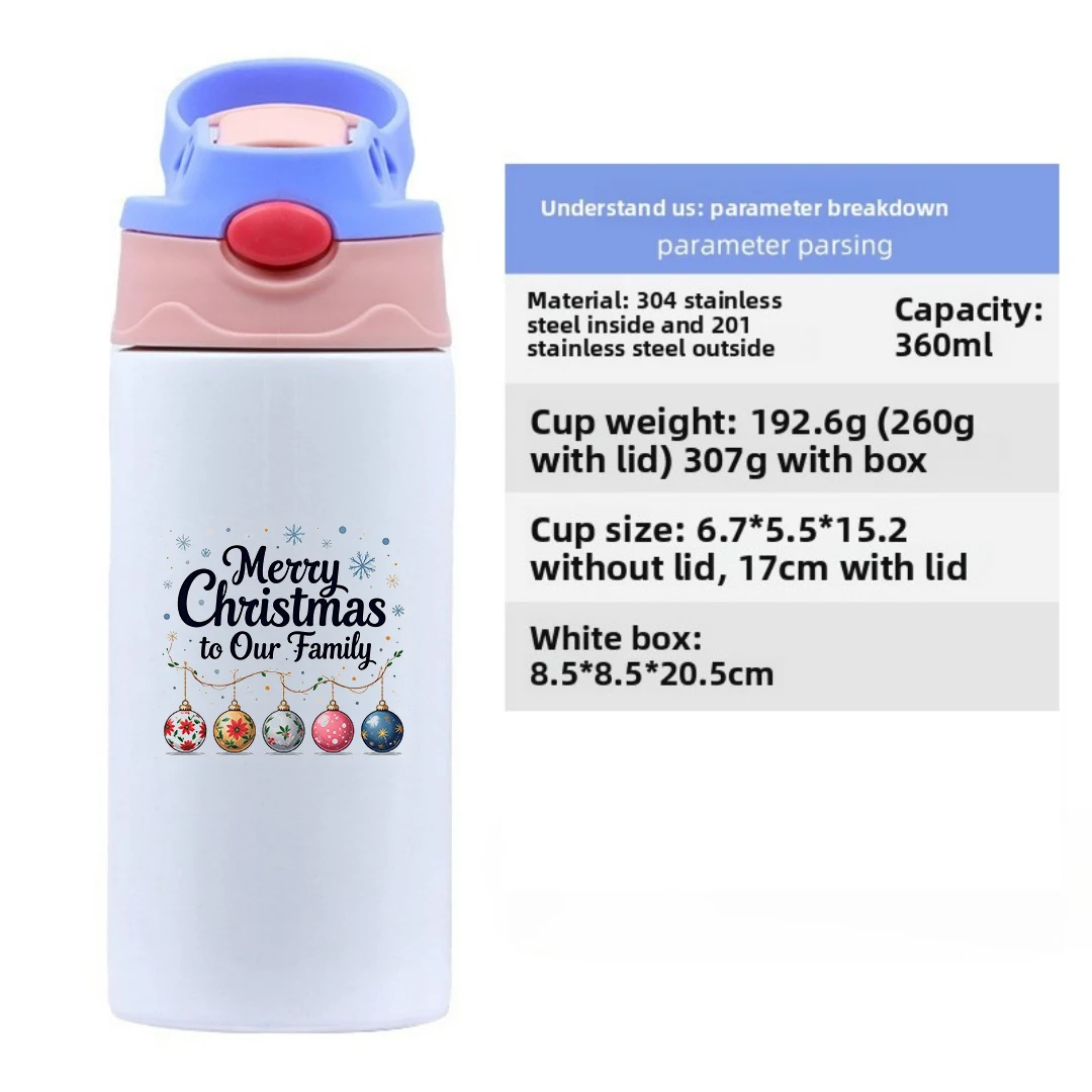 كوب حراري من الفولاذ المقاوم للصدأ 304، خط أنيق لعيد الميلاد المجيد، كوب بقشة صديق للأطفال، هدية عيد الميلاد، شتاء دافئ ينمو #6