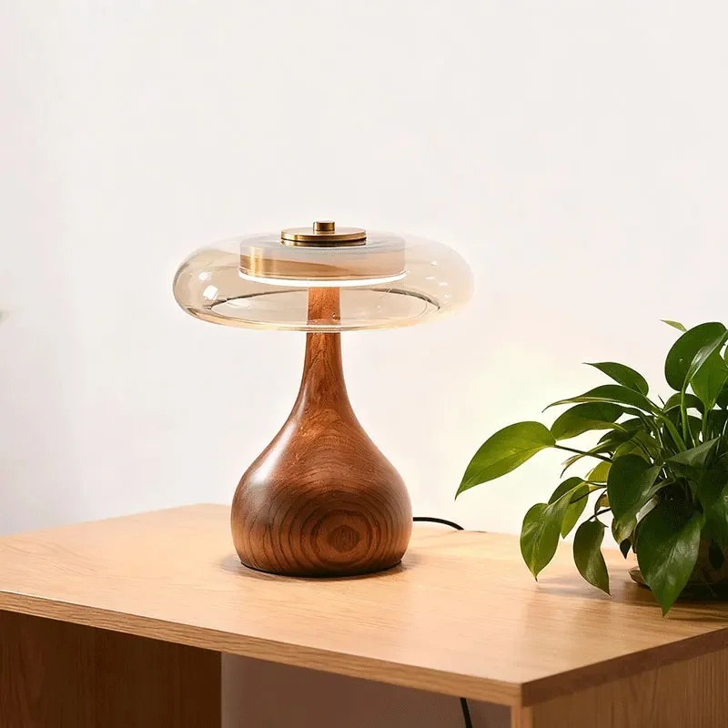 LED night light, glass lampshade, wooden base, desk lamp, creative new home