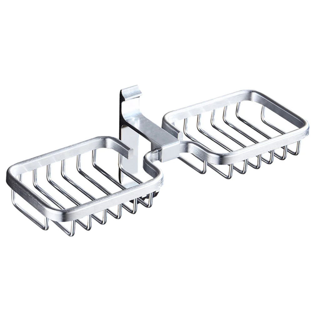 

Double Bathroom Soap Rack Aluminum Punch Free No Drill Wall-Mounted Shelf Holder Soap Box, Matte