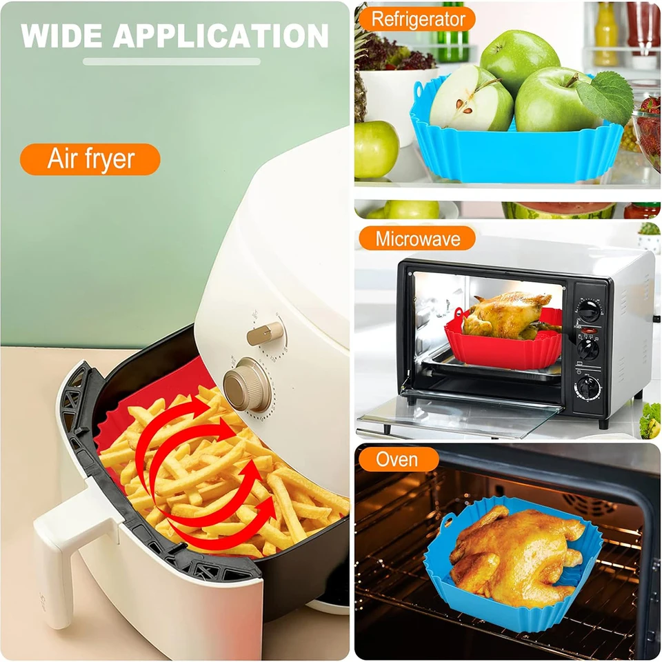 실리콘 에어 프라이어 라이너 냄비, 에어 프라이어 바구니 요리 가제트, 재사용 가능한 베이킹 트레이 비 스틱 피자 팬 오븐 주방 액세서리