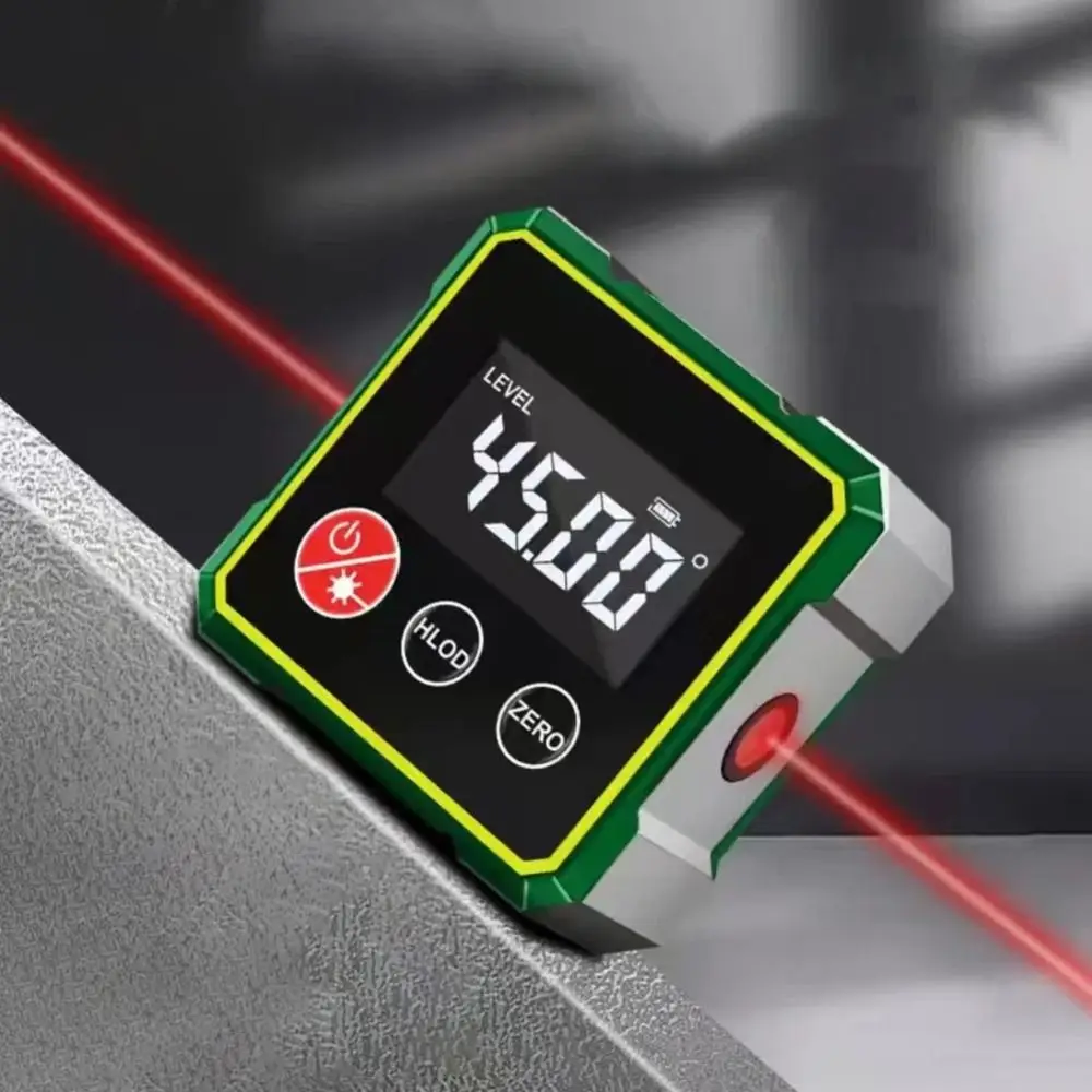 مقياس الميل بالليزر متعدد الوظائف، شاشة LCD مغناطيسية، مستوى زاوية قابل لإعادة الشحن، قياس 360 درجة، مكتشف زاوية رقمي