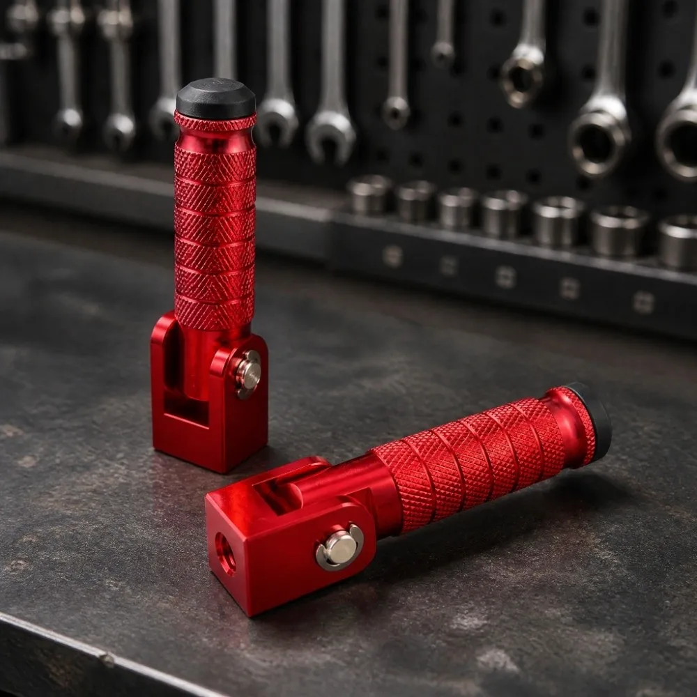 2pcs Durable CNC Machined Folding Foot Pegs Aluminum Alloy M8 Thread Size Crash Bar Foot Pegs Motorcycle Footrest Highway Riding