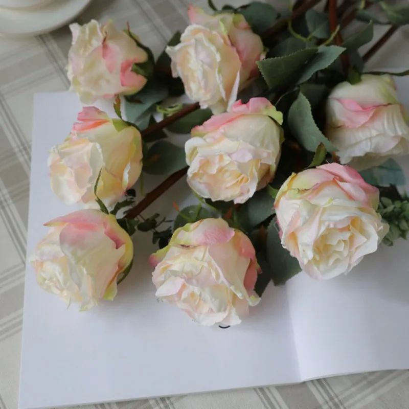 5pcs Vintage Charred Edge Princess Rose Artificial Flower Bouquet Living Room Home Decoration Flower Arrangement Decoration