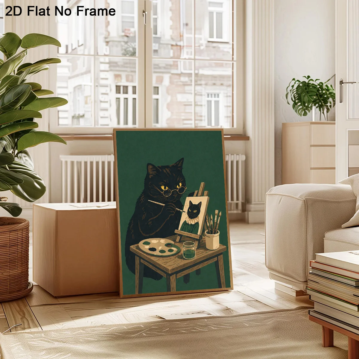 Vintage Abstract Painter Black Cat Canvas Poster Wall Art,2D Print Wall Decor,Fun Aesthetic Gift For Living Room & Bedroom