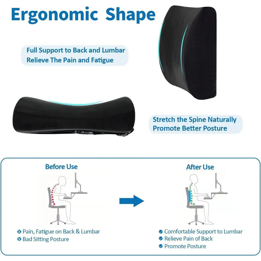 Ergonomic Lumbar Support Cushion for Office, Car, and Gaming Chairs - Enhance Posture and Relieve Back Pain with Adjustable Stra
