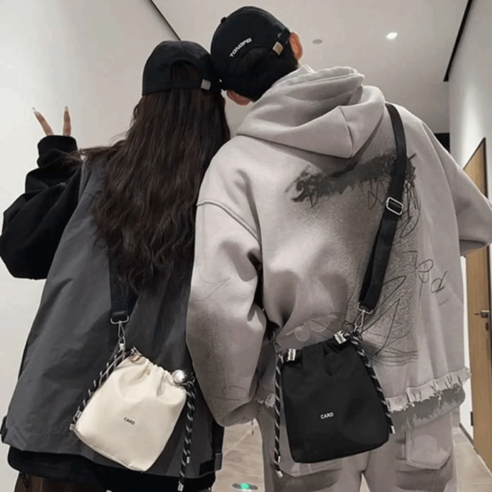 

Korean Style Black Drawstring Bucket Bag Single-shouldered Portable INS Shoulder Bag Luxury Nylon Fashion Crossbody Bags Outdoor