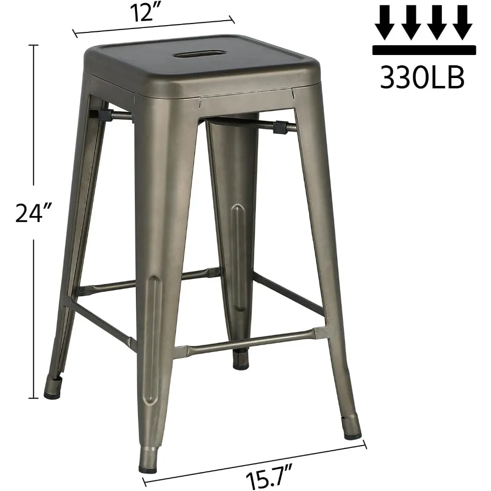 Taburetes de barra de Metal de 24 pulgadas, Juego de 4 sillas de Metal apilables industriales con respaldo alto para interiores