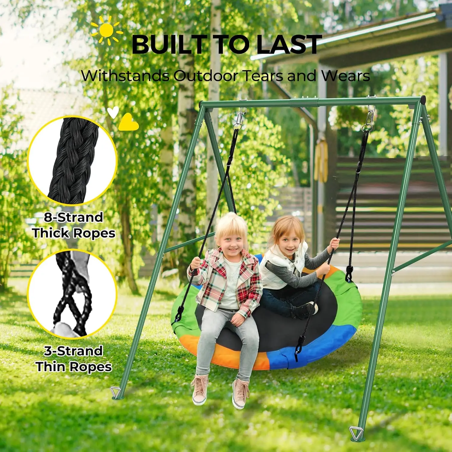 440 lbs capaciteit vliegende schotel schommelset met robuuste A-frame metalen schommelstandaard, volledig staal, buiten voor kinderen, achtertuin, playg