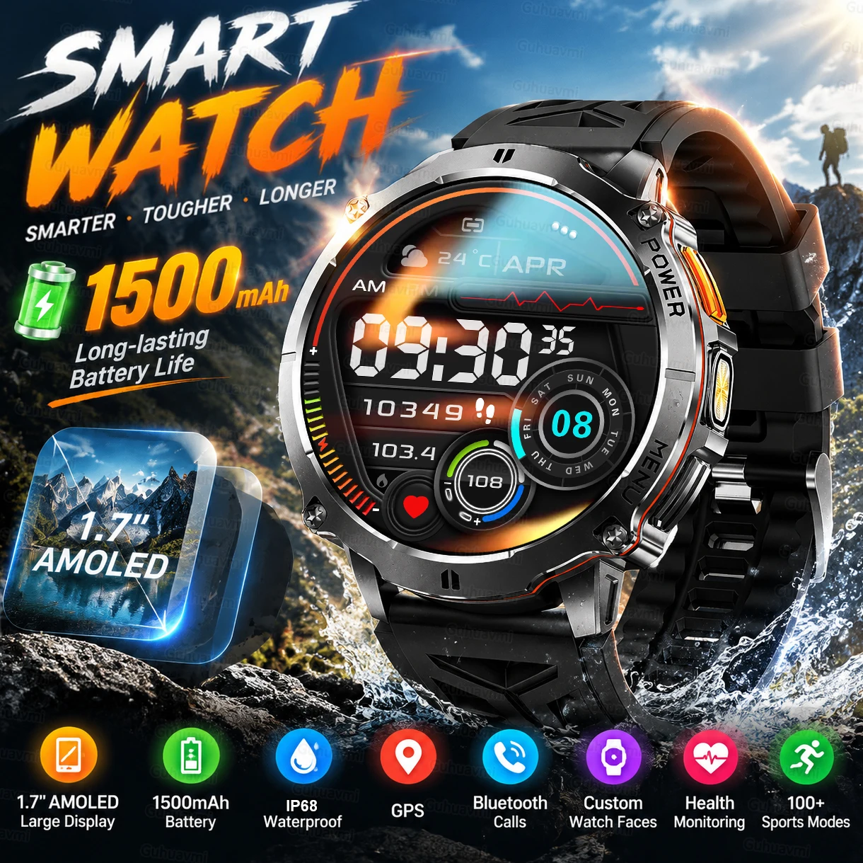 New T-RX6 Ultra Outdoor Sports Smart Watch GPS Compass  Barometer IP68 Waterproof Call Blood Oxygen Military Smartwatch For Men