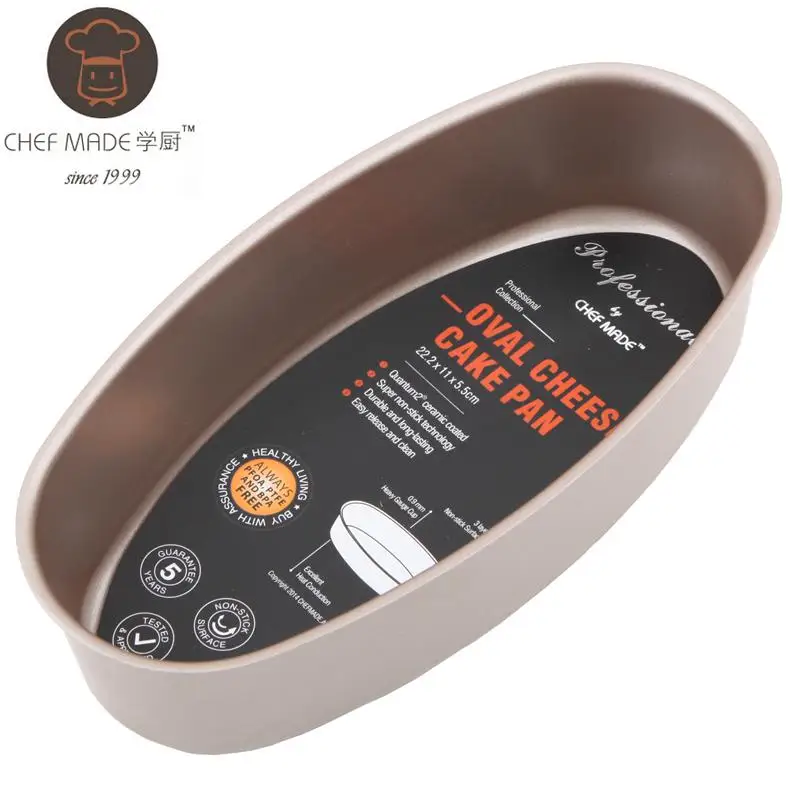 

Chef Made Oval Cheese Cake Household Mold Box Bakeware Golden Non-stick Pan With Oven Cake Tools Stencil High Quality 289g