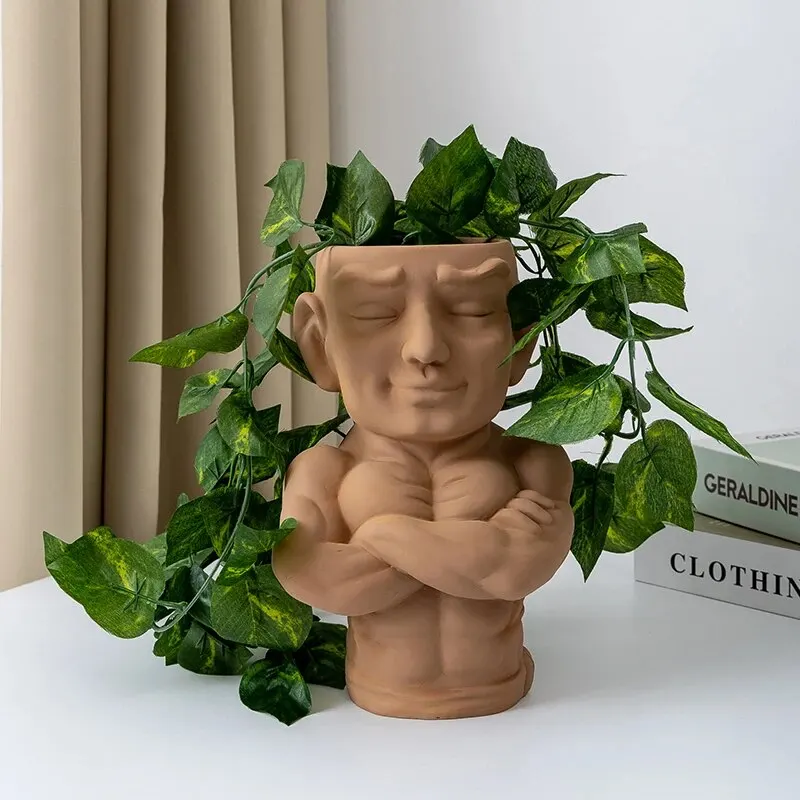 

Muscle Male Face Flower Pot Resin Vase Art Sculpture Succulent Potted Table Top Ornaments