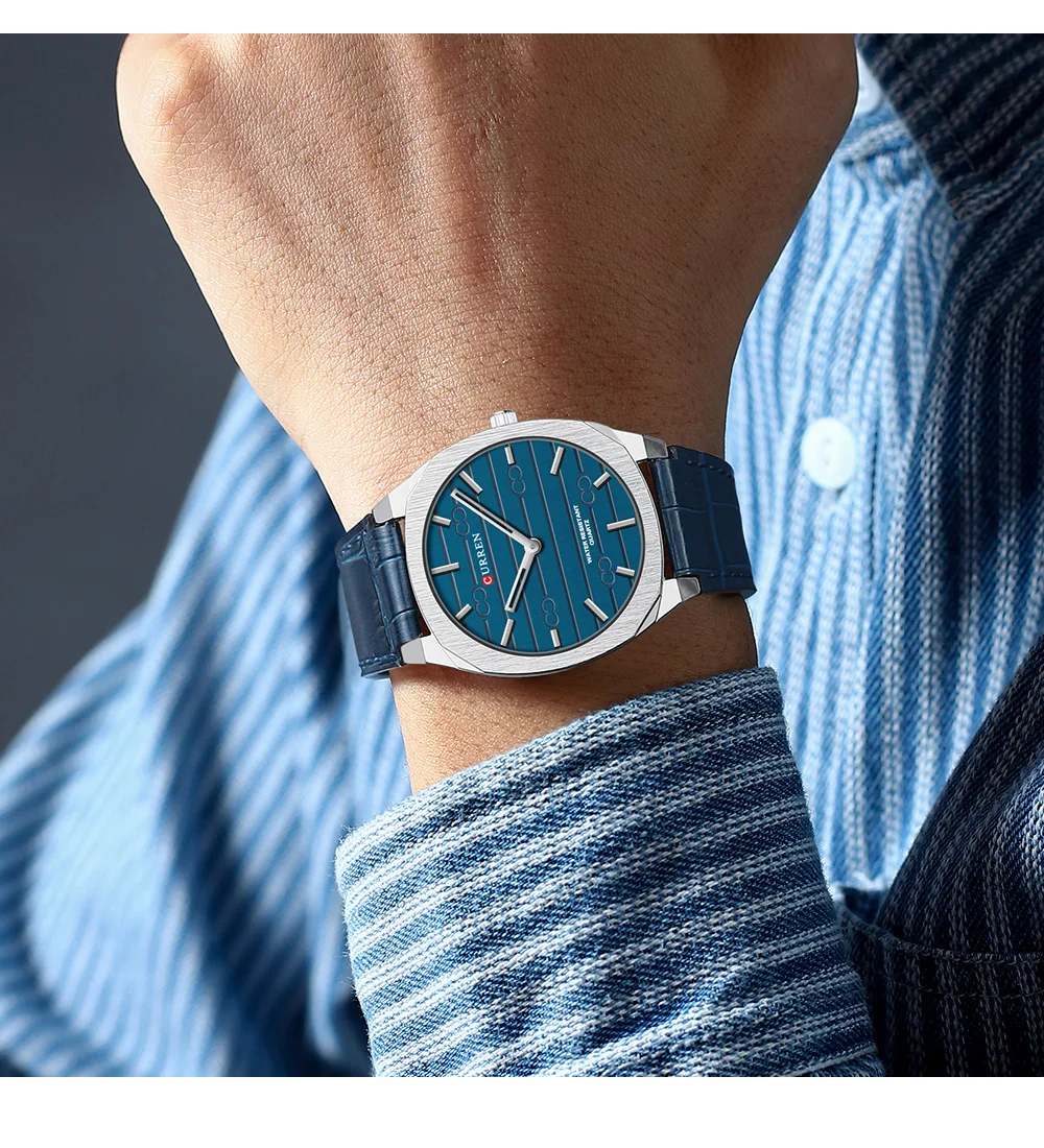 CURREN Herren Minimalistisches Quarz-Armbanduhr ohne Sekundenzeiger, Modisches Schlankes Leichtgewicht-Armband mit Lederband 8480 – Detail 13