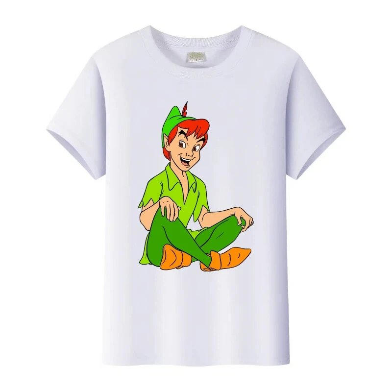 

Модная женская футболка с рисунком Диснея Питера Пэна, летние футболки с круглым вырезом, детские топы больших размеров, белая мужская блузка 90-х годов, семейная готическая футболка