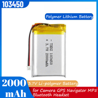 103450 3.7V 2000mAh Polymer Lithium Rechargeable Li-po Battery PH 2.0mm 2pin Plug for Camera GPS Navigator MP5 Bluetooth Headset