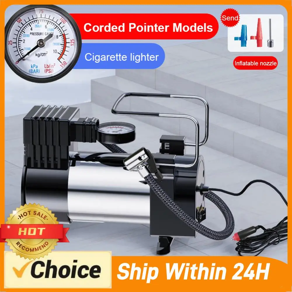

12V Car Tire Pump with Pressure Gauge Heavy Duty Tire Inflator Heavy Duty Deluxe Portable Metal Air Compressor Car Tyre Inflator