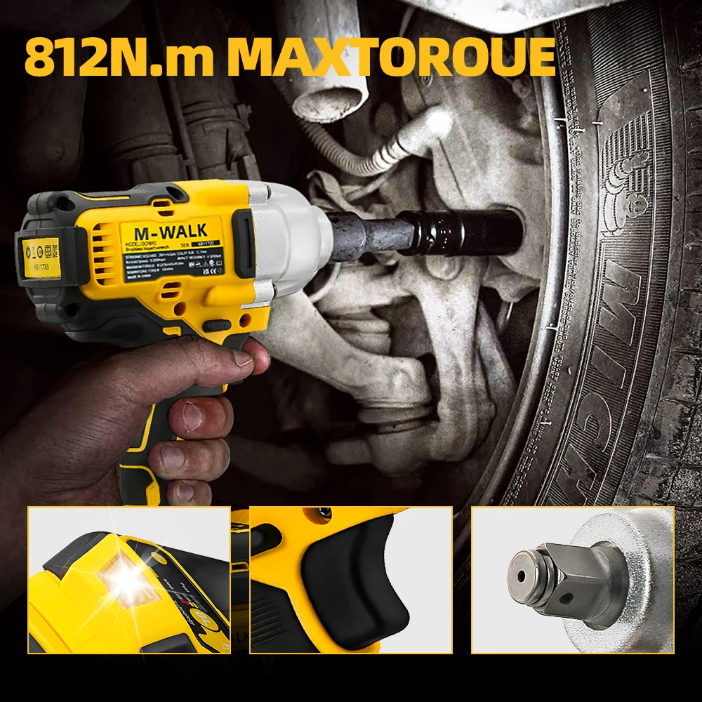 Avvitatore a percussione senza spazzole 812N.m Utensile elettrico a batteria a coppia elevata per riparazione/construzione auto Perno batteria DeWalt 20V