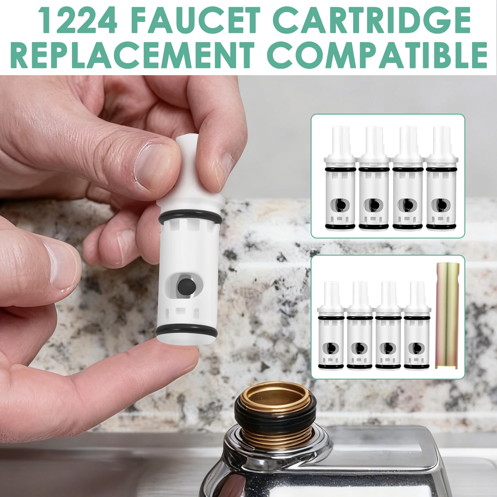 4Pcs 1224 Replacement Faucet Cartridge Plastic Durable Faucet Cartridge Kit for Moen 1224B Dual Handle Faucet and Bathtub Shower
