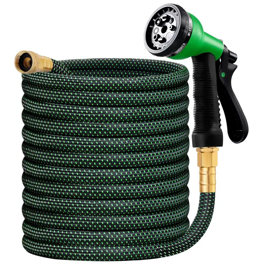 

Garden Hose 100ft, Non Expandable Water Hose with 8 Watering Spray Nozzle, Flexible Lightweight Hose for Yard, Lawn, Car Wash an