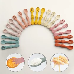 Cuillères en silicone pour enfants et mères, 3 pièces, ustensiles pour bébé, ensemble de couverts d'entraînement, alimentation de bébé, cuillère à repas, ustensiles pour enfants, nouveau