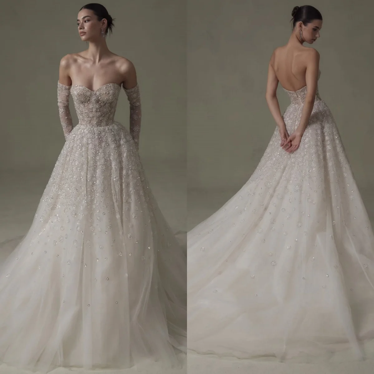 Personalizado elegante moderno delicado vestido de casamento sem alças organza apliques festa de noiva lantejoulas organza vestidos de noiva