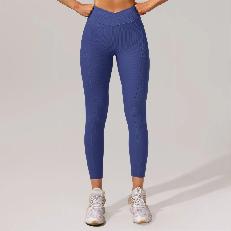 Cross Waist Mermaid Pattern Sports Fitness Yoga Pants Cycling Peach Hip High Waist Pocket Tight Pants Lifting Buttocks Leggings