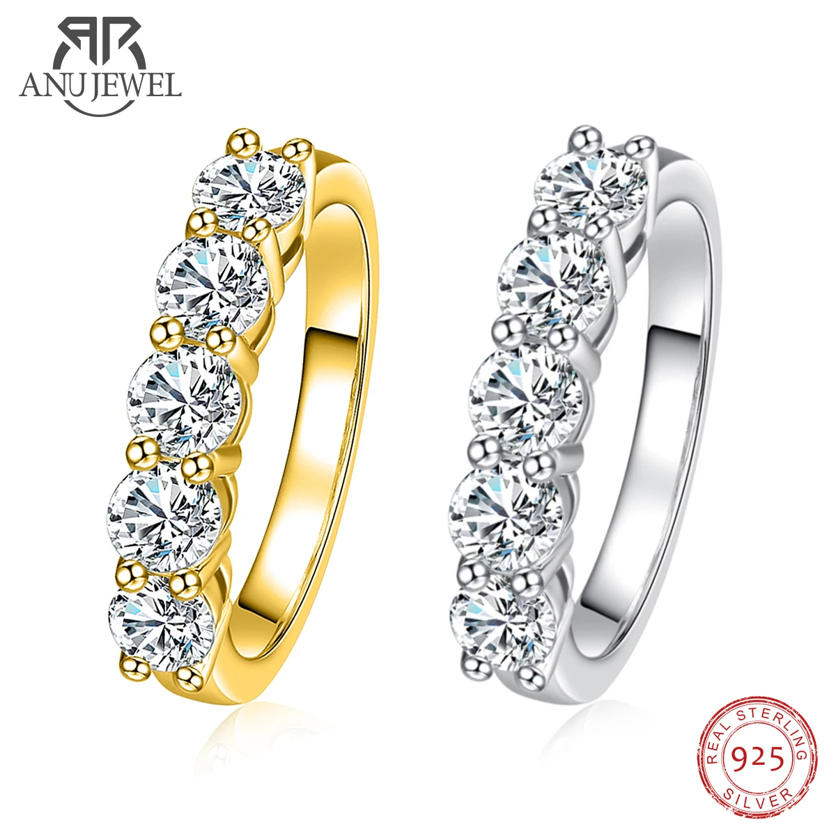 AnuJewel 4mm D kolor Moissanite obrączka pierścionek 925 Sterling Silver 18K pozłacane wieczność obrączka obrączki hurtownia