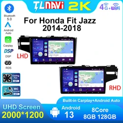 Android Auto Carplay 2K Screen Car Multimedia Player For Honda Fit Jazz 2014 - 2018 Radio GPS Navigation With DSP RDS