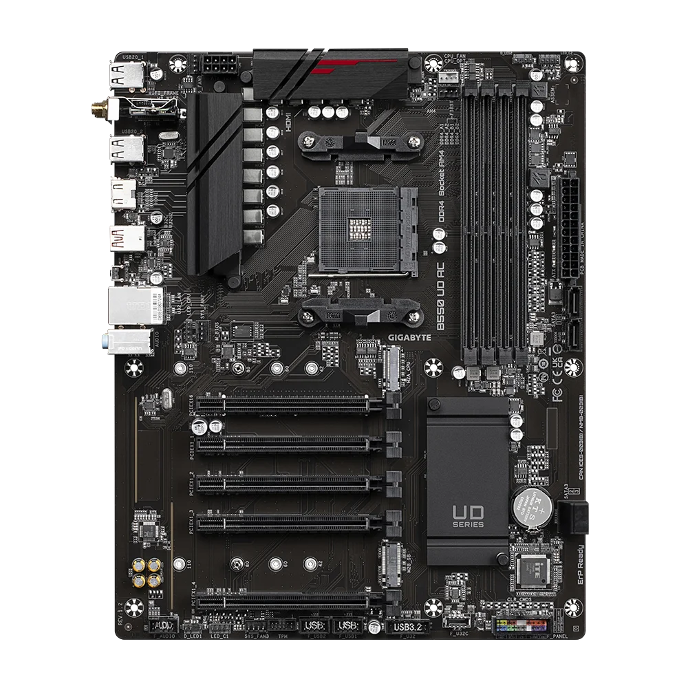 Para la placa base Gigabyte B550 UD AC, AMD B550 AM4 DDR4 128GB ATX M.2 NVMe PCIe 4.0, compatible con procesadores Ryzen 5 5600X 5700. ﻿