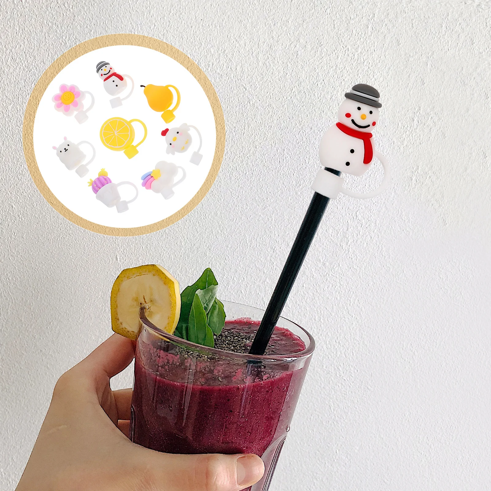 8 قطعة لطيف سيليكون القش يغطي محكم سبلاش برهان للخارجية حفلة نزهة قابلة لإعادة الاستخدام شرب القش نصائح ديكور #2