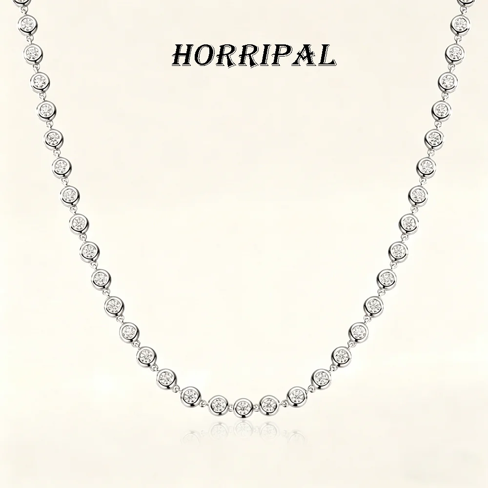

HORRIPAL Full 3mm D VVS1 Full Moissanite Tennis Necklace S925 Sterling Silver GRA Certified Classic Party Fashion Jewelry Gift