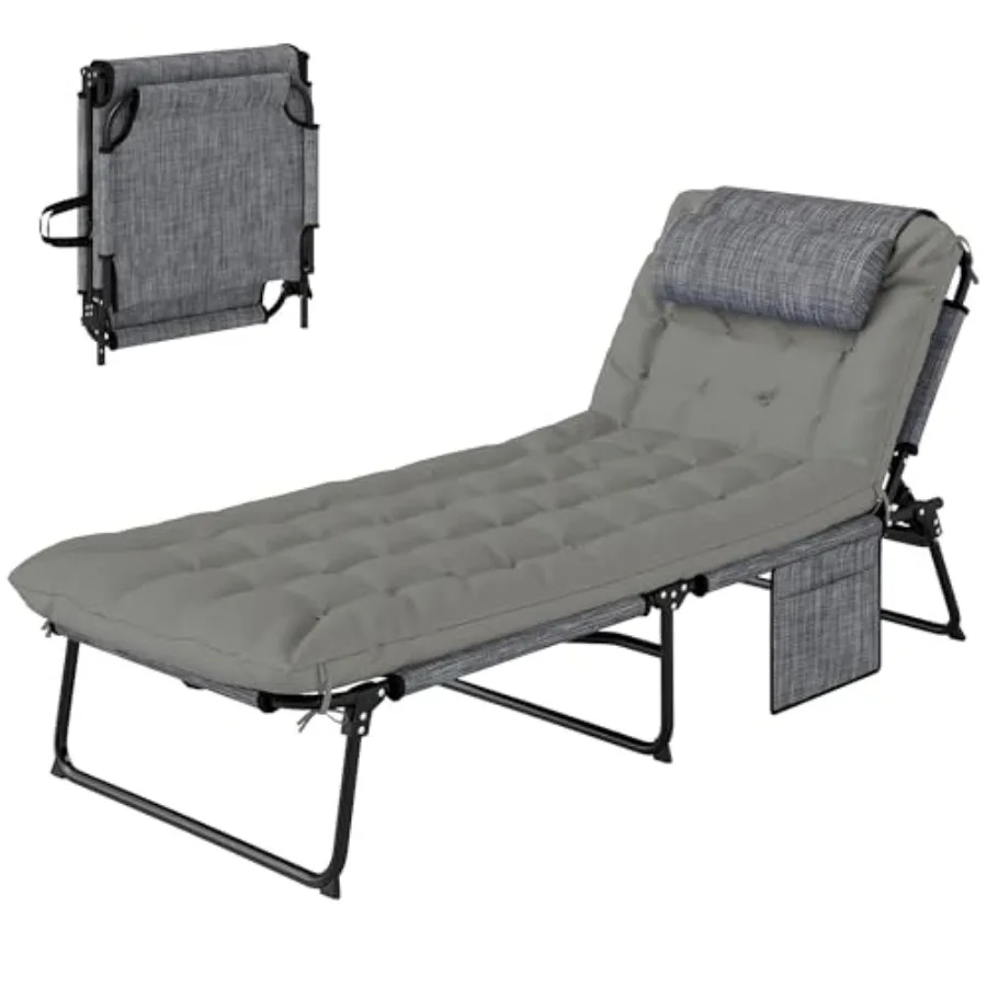 

Folding Chaise Lounge with 4-Level Reclining Back Outdoor Tanning Chair with Cushion Outdoor Lounge Chair with Breathable Mesh
