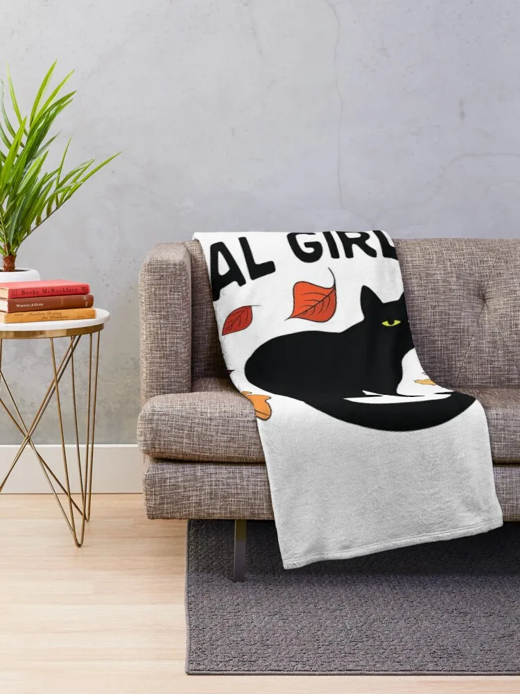 Feral Girl Fall Black Cat Autumn Leaf Halloween Holiday Throw Blanket for babies decorative Kid'S Bed Blankets