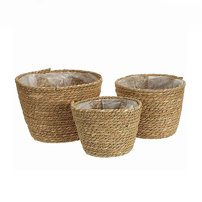 

Straw Weaving Flower Plant Pot Basket Grass Planter Basket Indoor Outdoor Flower Pot Cover Containers for Plantable Decoration