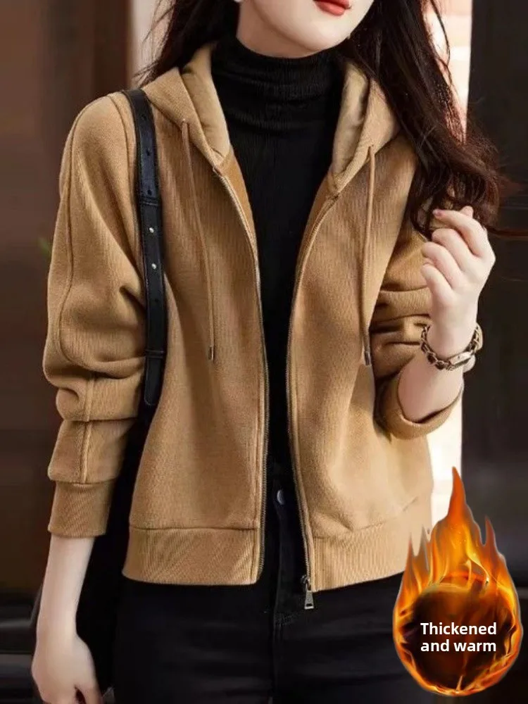 

Утягивающий кардиган с капюшоном на подкладке на молнии, повседневная верхняя одежда, женский топ, весенне-осенний новый корейский вариант, удобный...