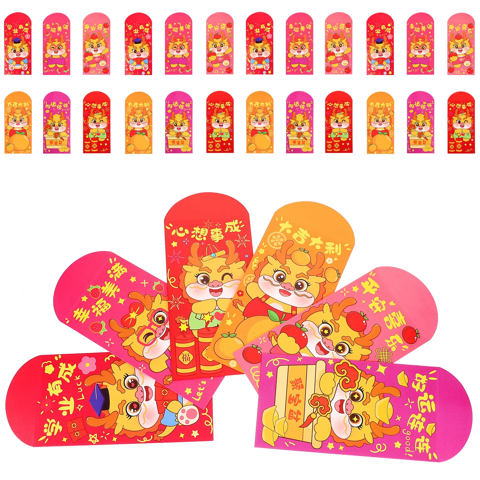 30 قطعة المغلفات الورقية الحمراء الكرتون التنين حزم المال مهرجان السنة الجديدة محظوظ الأحمر الحزم 2024 مغلفات المال #2