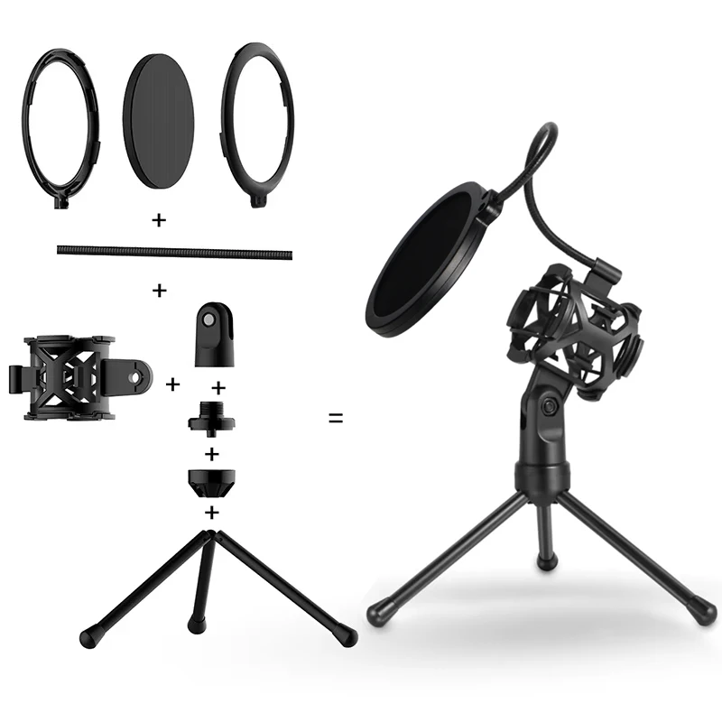 Microphone Filter Stand Desktop Tripod Holder for Computer Mic Basket Holder Gooseneck Windscreen Filter Cover