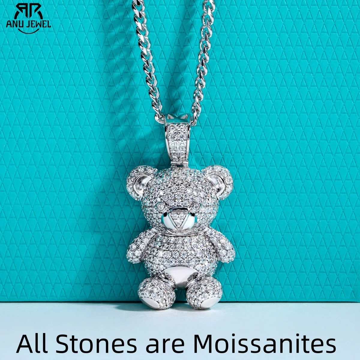 

AnuJewel Moissanite Cute Bear Necklace 925 Sterling Silver Pendant 60cm Keychain Layered Heavy Metal New Age Hip Hop Jewelry