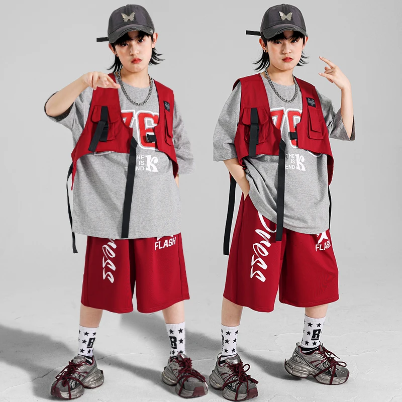 ガールズボーイズヒップホップ服社交ダンス衣装子供ジャズ服オーバーサイズ Tシャツ Teeange ストリートダンスショーツ衣装