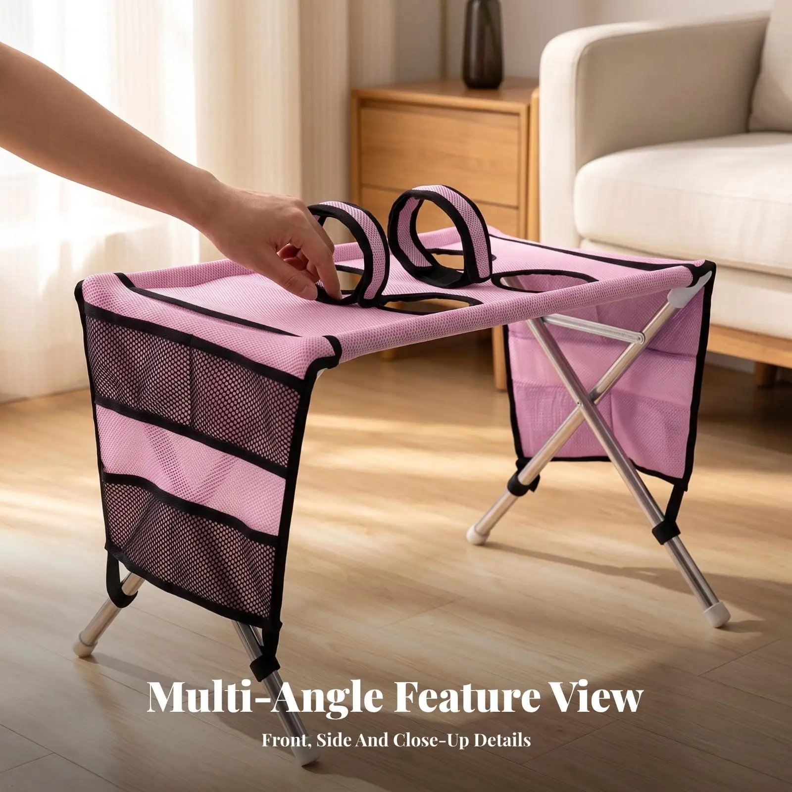 Space Saving Industrial Bed Grooming Cradle for Puppies with Padded Ring Restraint Openings