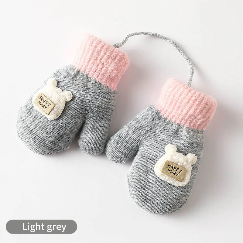 

Cute Cartoon Children Gloves Thicken Kids Plush Fingerless Gloves 0-3year Toddler Hanging Neck Mittens Baby Winter Hand Warmer