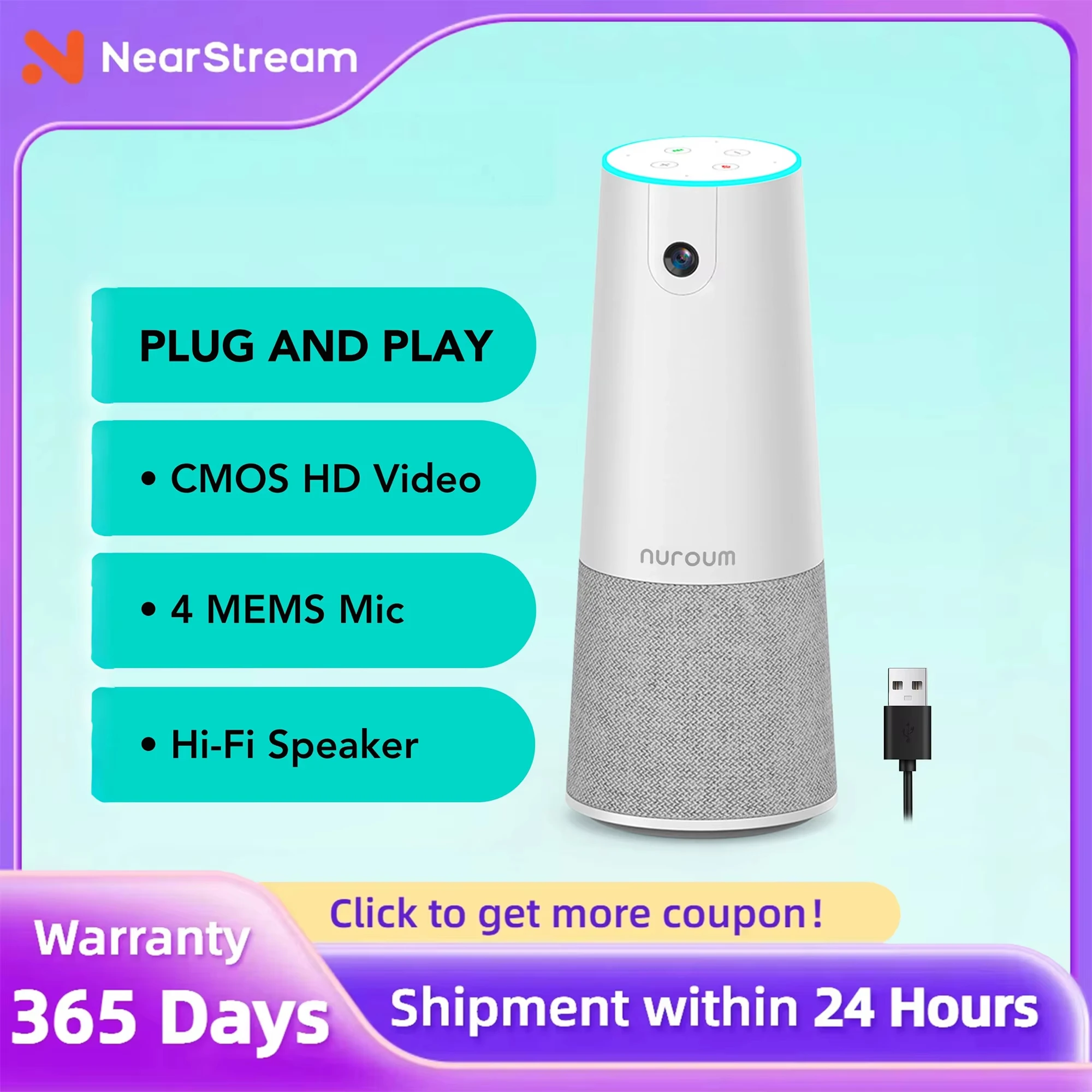 

C20 100° Ultra-wide-angle Integrated Conference Camera 1080p , 4-Mic Array & Speaker, USB Plug & Play For Conference System